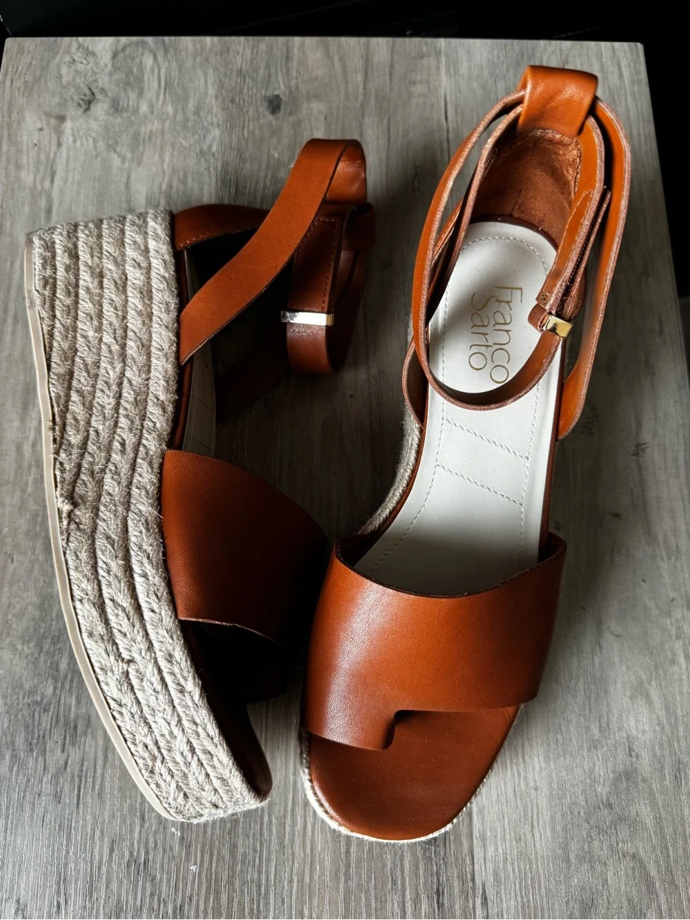 Franco Sarto Brown Leather Espadrille Platform Sandals